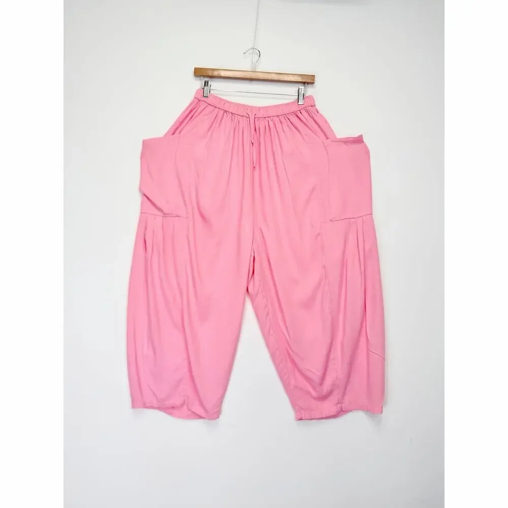 FREE PEOPLE Quinn Harem Pants Pastel Pink Small Baggy Boho Yoga Linen Blend